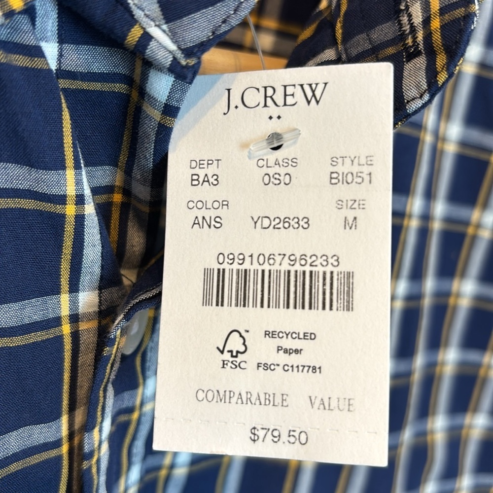 NWT J Crew Flex Navy Plaid Cotton Button Down Shirt - Picture 6 of 7